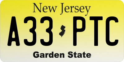NJ license plate A33PTC