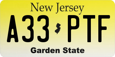 NJ license plate A33PTF