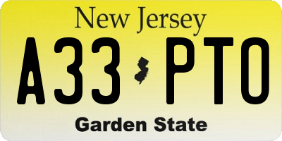 NJ license plate A33PTO