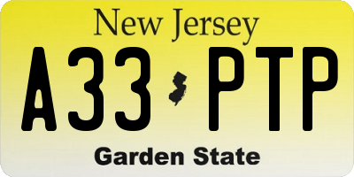 NJ license plate A33PTP