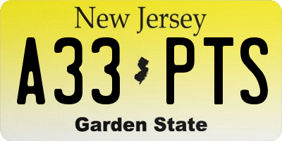 NJ license plate A33PTS