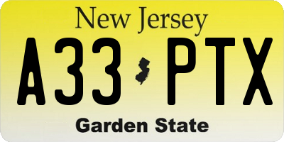 NJ license plate A33PTX