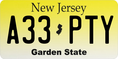 NJ license plate A33PTY