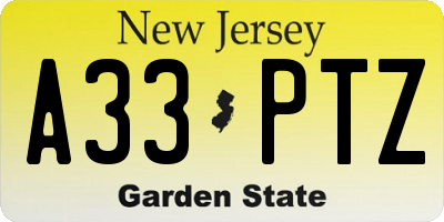 NJ license plate A33PTZ