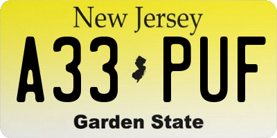 NJ license plate A33PUF