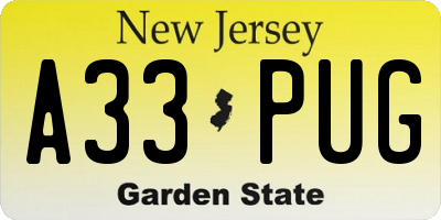 NJ license plate A33PUG