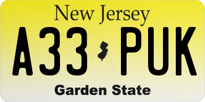 NJ license plate A33PUK