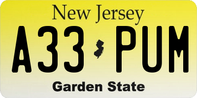 NJ license plate A33PUM