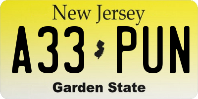 NJ license plate A33PUN