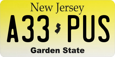 NJ license plate A33PUS