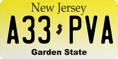 NJ license plate A33PVA
