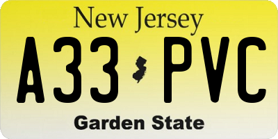NJ license plate A33PVC
