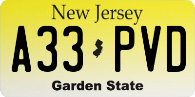 NJ license plate A33PVD