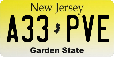 NJ license plate A33PVE