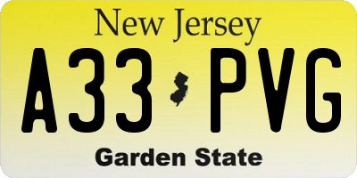 NJ license plate A33PVG