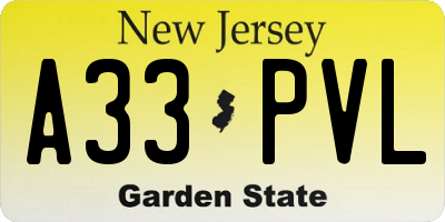 NJ license plate A33PVL
