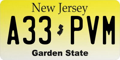NJ license plate A33PVM