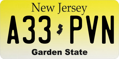 NJ license plate A33PVN