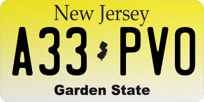 NJ license plate A33PVO