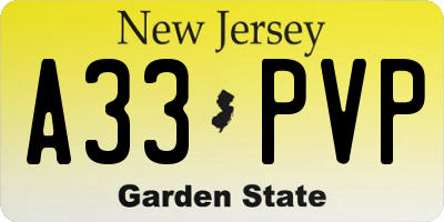 NJ license plate A33PVP
