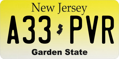 NJ license plate A33PVR