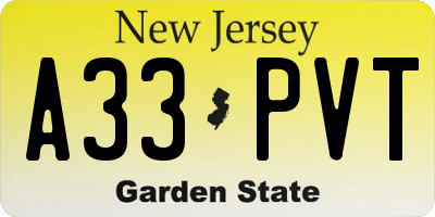 NJ license plate A33PVT