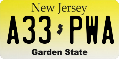 NJ license plate A33PWA