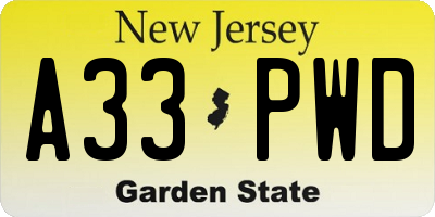 NJ license plate A33PWD