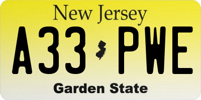 NJ license plate A33PWE