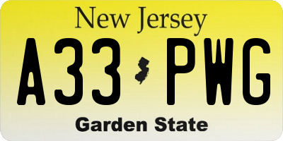 NJ license plate A33PWG