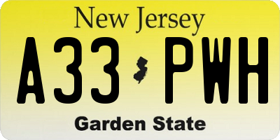 NJ license plate A33PWH