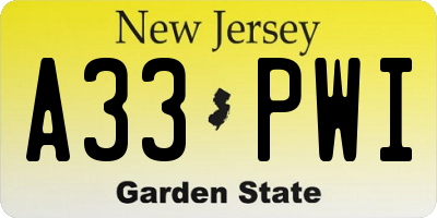 NJ license plate A33PWI