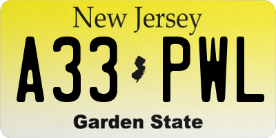 NJ license plate A33PWL