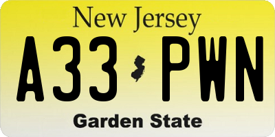 NJ license plate A33PWN