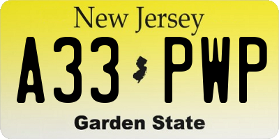 NJ license plate A33PWP