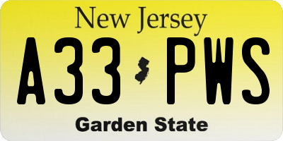 NJ license plate A33PWS