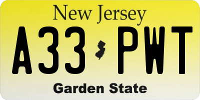 NJ license plate A33PWT