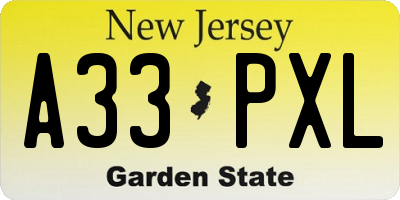 NJ license plate A33PXL