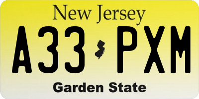 NJ license plate A33PXM
