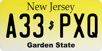 NJ license plate A33PXQ