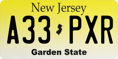 NJ license plate A33PXR