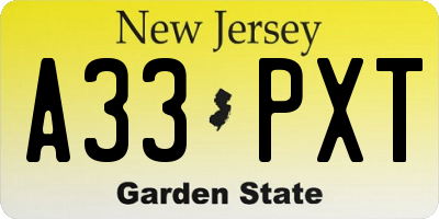 NJ license plate A33PXT