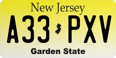 NJ license plate A33PXV