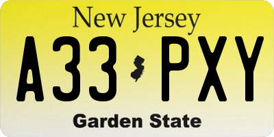 NJ license plate A33PXY