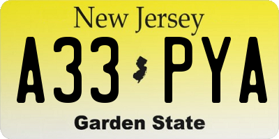 NJ license plate A33PYA