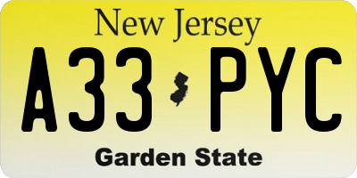 NJ license plate A33PYC