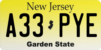 NJ license plate A33PYE