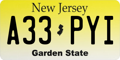 NJ license plate A33PYI