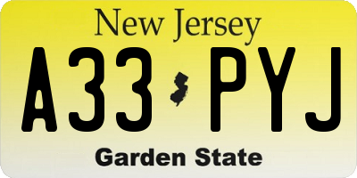 NJ license plate A33PYJ
