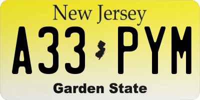 NJ license plate A33PYM